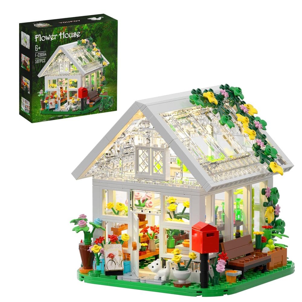 Conjunto de construção Flower House Building Toy com luz LED 597 unidades