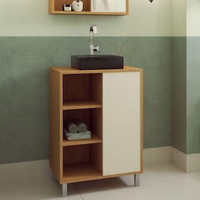 Gabinete para Banheiro com Cuba Preta 60cm 1 Porta de Correr Julia Mel/Arenas