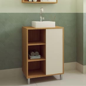 Gabinete para Banheiro com Cuba Branca 60cm 1 Porta de Correr Julia Mel/Arenas
