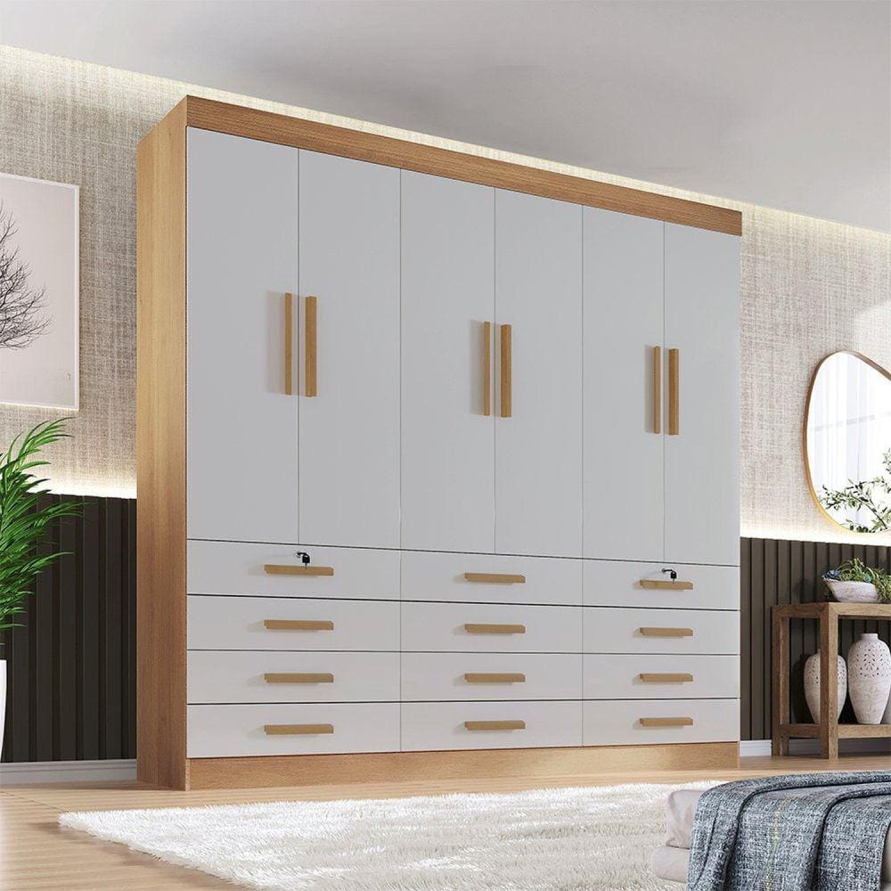 Guarda Roupa Casal 6 Portas 12 Gavetas Marselha Plus Cinamomo/Off White