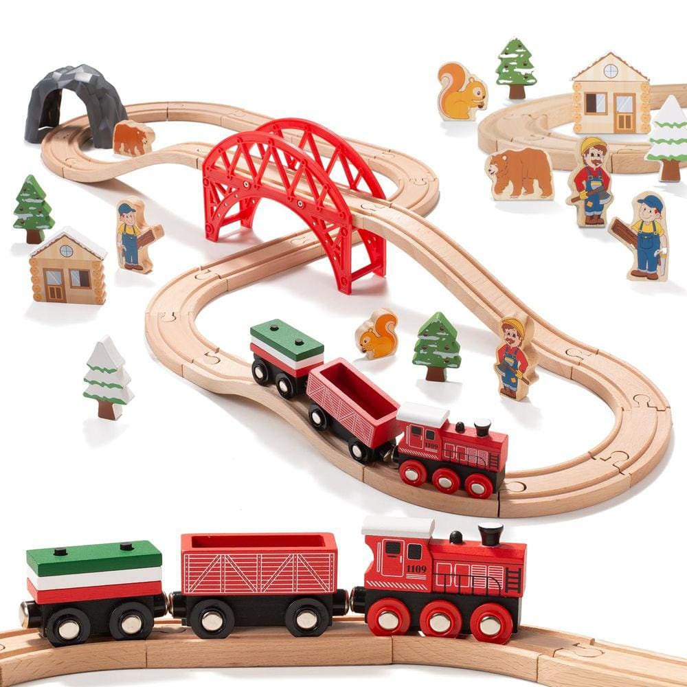Conjunto de trem de madeira Giant Bean Forest Theme 36 unidades para criança