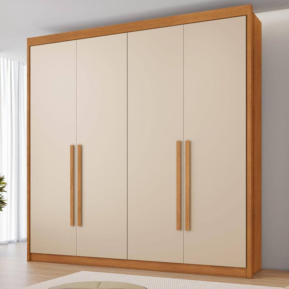 Guarda Roupa Casal 4 Portas 4 Gavetas Bergame Cinamomo/Off White
