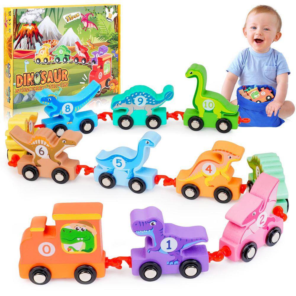 Conjunto de trem de dinossauro de madeira IPOURUP Educational 2-6 anos