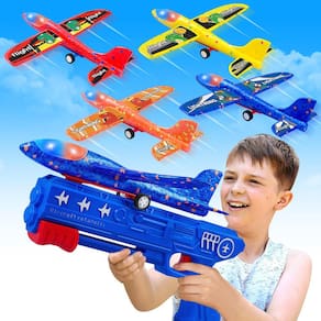 Pacote com 4 unidades de brinquedo lançador de avião LJZJ com planador de espuma LED