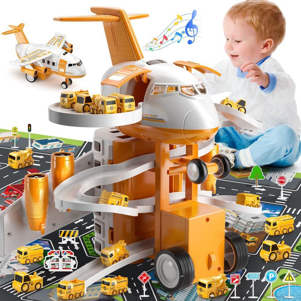Avião de brinquedo TEMI Transport Plane Adventure Car com 8 carros