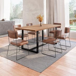 Conjunto Mesa de Jantar Rústica de Madeira Maciça com 6 Cadeiras Aço Roma Marrom/Preto