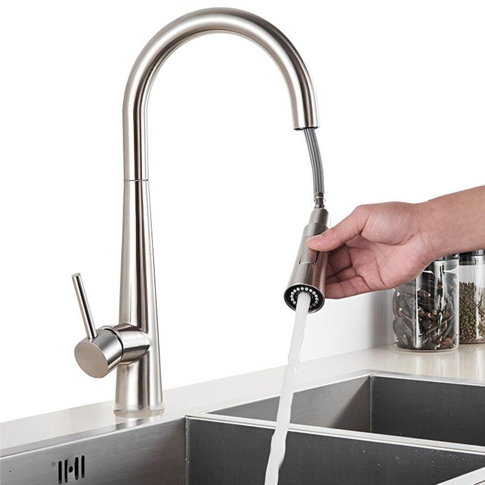 Torneira De Puxar Extensível Flexível Corpo Giratório Misturador Monocomando Temperatura Quente e Frio Aço Inox + Kit Instalação