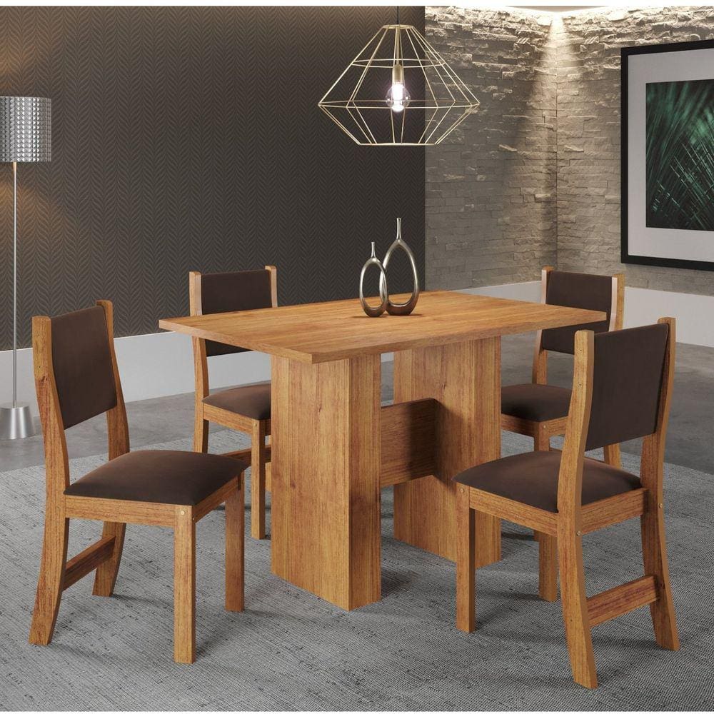 Conjunto de Jantar Jazz Mesa Retangular com 4 Cadeiras Sol Mel/Bombom