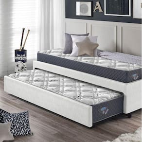 Bicama Box Solteiro 88x188 Courino com Dois Colchões Adapto Molas Ensacadas Ecoflex Branco/Cinza