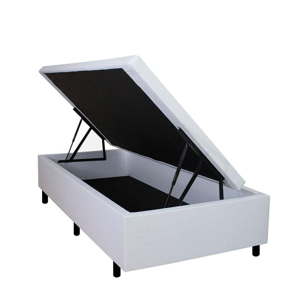 Cama Box Baú Solteiro 88x188x42cm Branco com Pistão a Gás Branco