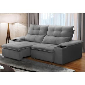 Sofá Retrátil e Reclinável 3 Lugares 210cm com Porta Copos e Objetos Bulgária Prata