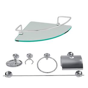 Kit Acessórios Banheiro Aço Inox 6 Pçs + Porta Shampoo Canto