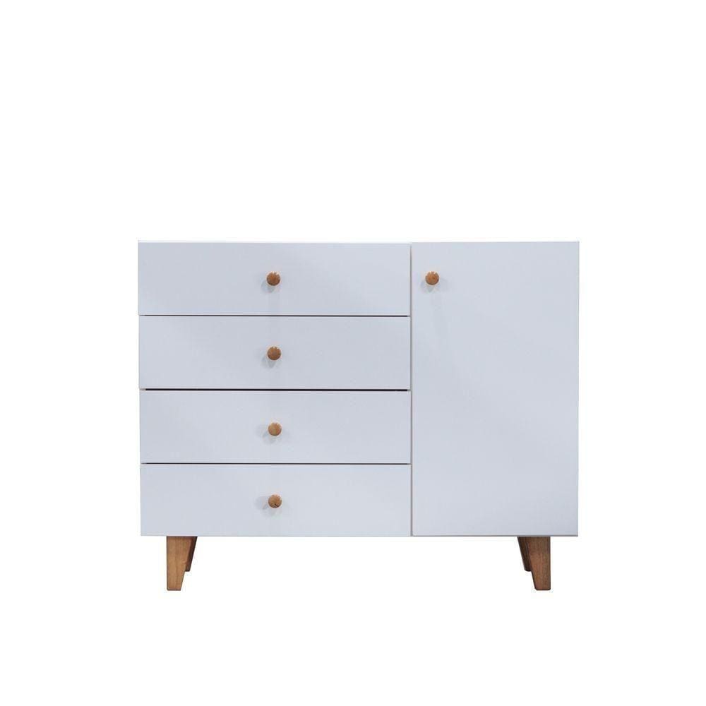 Cômoda 4 Gavetas 1 Porta 112x91x47 Branco Real - Mdf Arauco