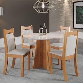 Conjunto de Jantar Mesa Redonda Stuart com 4 Cadeiras Dalas Mel/Blonde/Marfim