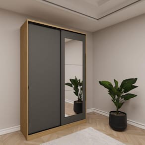 Guarda Roupa Modular 2 Portas 4 Gavetas 4 Prateleiras Nancy Cedro/Grafite