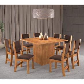 Conjunto de Jantar Mesa Quadrada Comander com 8 Cadeiras Sol Mel/Bombom
