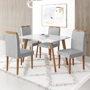 Conjunto Mesa 120x80 com 4 Cadeiras Fortaleza Uno Off White/Mel/Prata