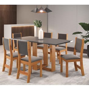 Conjunto de Jantar Mesa Retangular Hill com 6 Cadeiras Sol Mel/Cinza Brilho/Grafite