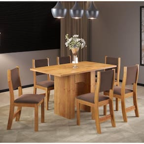 Conjunto de Jantar Mesa Retangular Piemonte com 6 Cadeiras Sol Mel/Bombom
