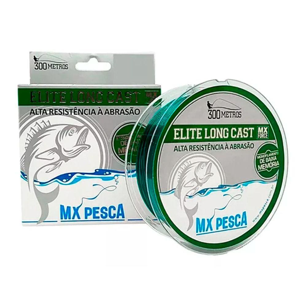 Linha MX Pesca Elite Long Cast 300m Monofilamento Verde Escuro 0.28mm 9.6kg