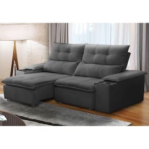 Sofá Retrátil e Reclinável 3 Lugares 210cm com Porta Copos e Objetos Bulgária Grafite