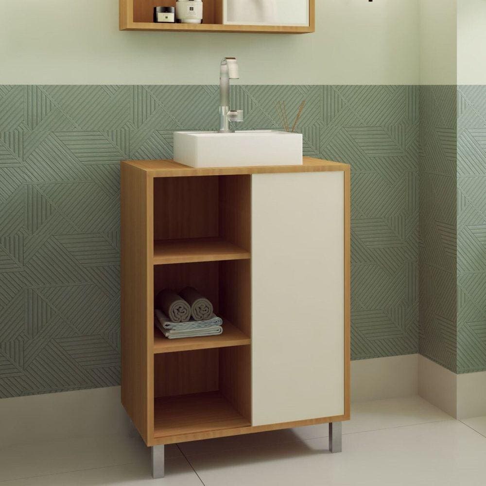 Gabinete para Banheiro 60cm 1 Porta de Correr Julia Mel/Arenas