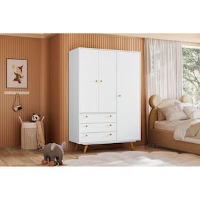 Guarda Roupa Infantil 3 Portas 3 Gavetas Retrô Luna Branco