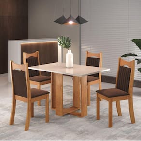 Conjunto de Jantar Mesa Retangular Ananda com 4 Cadeiras Dalas Mel/Blonde/Bombom