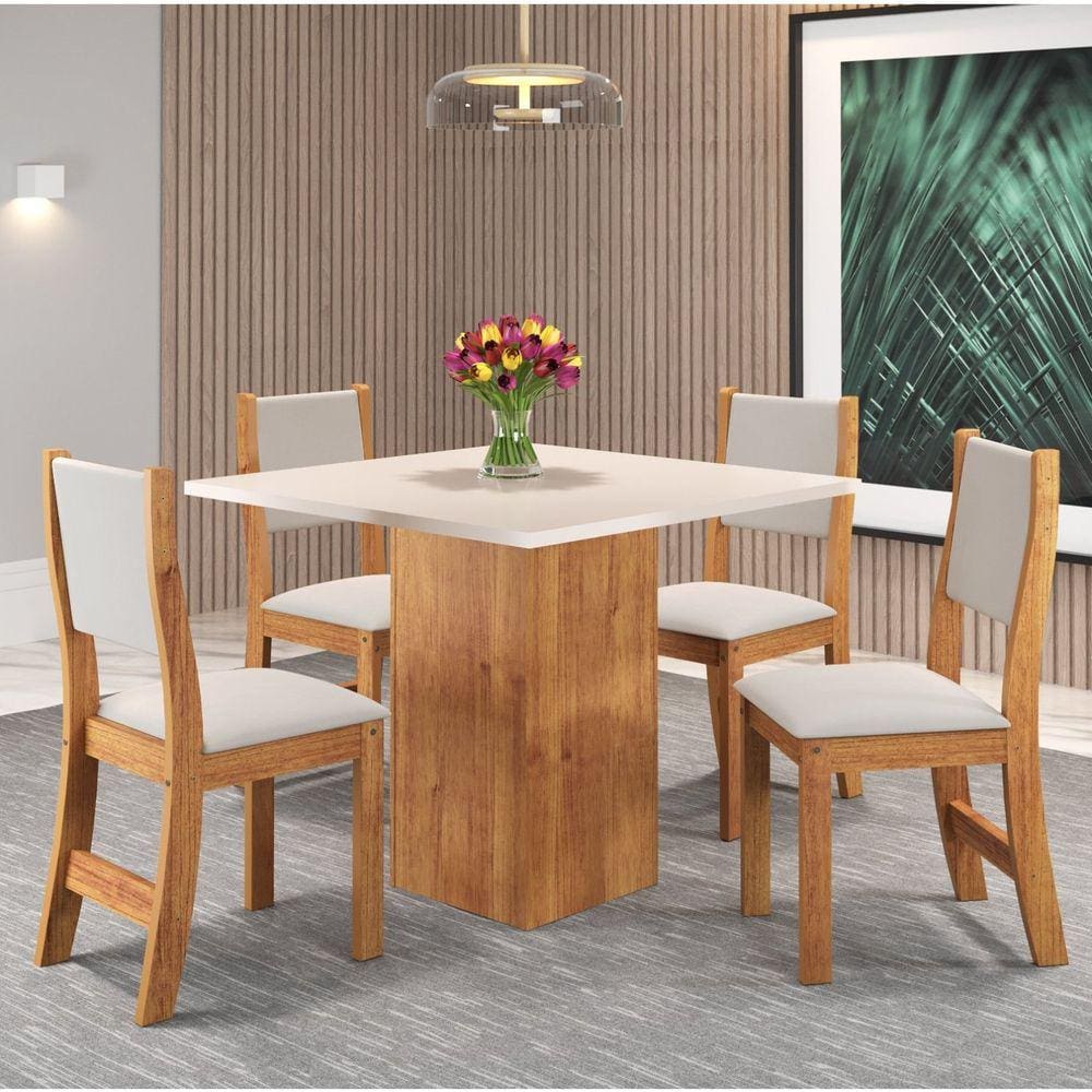 Conjunto de Jantar Mesa Liric com 4 Cadeiras Sol Mel/Blonde/Marfim