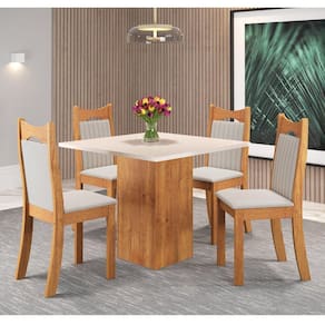 Conjunto de Jantar Mesa Quadrada Olimpia com 4 Cadeiras Dalas Mel/Blonde/Marfim