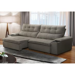 Sofá Retrátil e Reclinável 4 Lugares 250cm com Porta Copos e Objetos Bulgária Castor