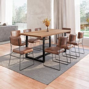 Conjunto Mesa de Jantar Rústica de Madeira Maciça com 8 Cadeiras Aço Roma Marrom/Preto