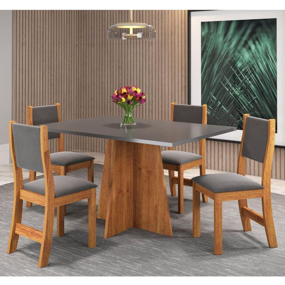 Conjunto de Jantar Mesa Retangular Sense com 4 Cadeiras Sol Mel/Cinza/Grafite