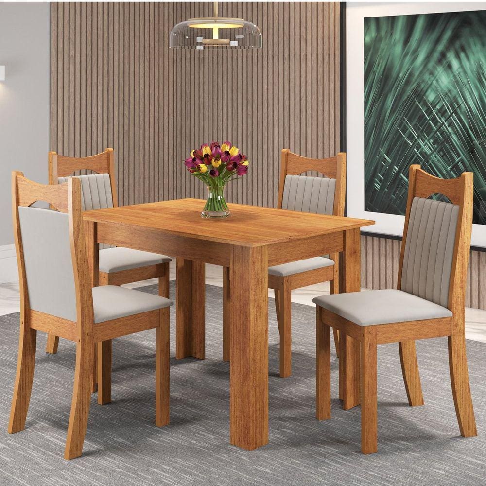 Mesa de Jantar Retangular Canela com 4 Cadeiras Dalas Mel/Marfim