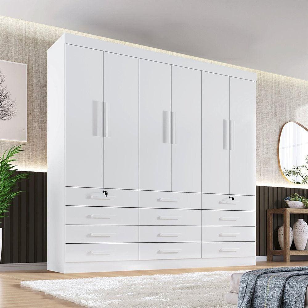 Guarda Roupa Casal 6 Portas 12 Gavetas Marselha Plus Branco