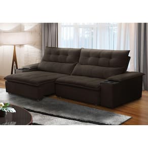 Sofá Retrátil e Reclinável 3 Lugares 230cm com Porta Copos e Objetos Bulgária Marrom