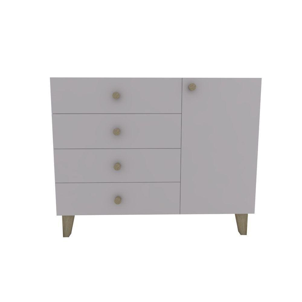 Cômoda 4 Gavetas 1 Porta 112x91x47 Sal Rosa - Mdf Arauco