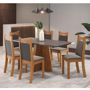 Mesa de Jantar Retangular Trapiche com 6 Cadeiras Dalas Mel/Cinza Brilho/Grafite