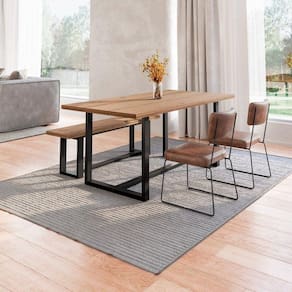 Conjunto Mesa de Jantar Rústica e Banco de Madeira Maciça com Cadeiras Aço Roma Marrom/Preto