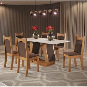 Mesa de Jantar Retangular Buenos Aires com 6 Cadeiras Dalas Mel/Blonde/Bombom