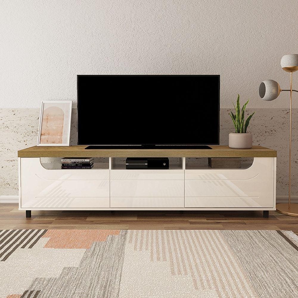 Rack 2,0 Mt para Tv até 75 Polegadas Saturno Pinho/Off White