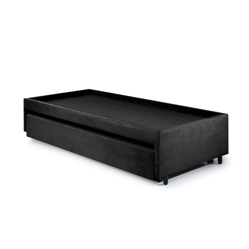 Bicama Box para Dois Colchões Solteirão Suede Preto