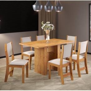 Conjunto de Jantar Mesa Retangular Piemonte com 6 Cadeiras Sol Mel/Marfim