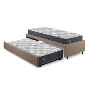 Bicama Box Solteiro 88x188 Linho com Dois Colchões Adapto Molas Ensacadas Ecoflex Marrom/Cinza