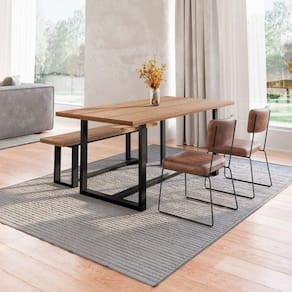 Conjunto Mesa de Jantar Rústica e Banco de Madeira Maciça com Cadeiras Aço Roma Marrom/Preto