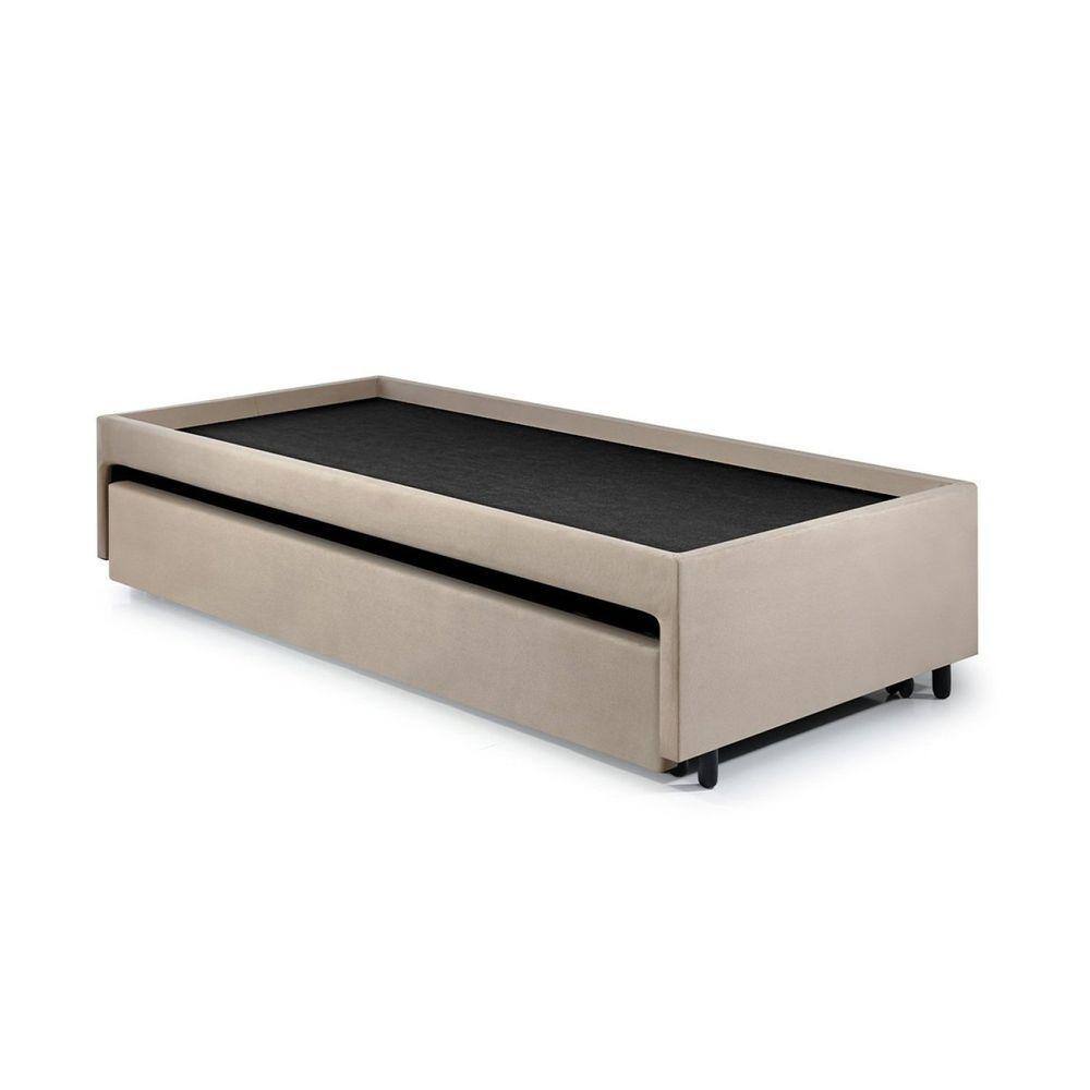 Bicama Box para Dois Colchões Solteiro Suede Bege