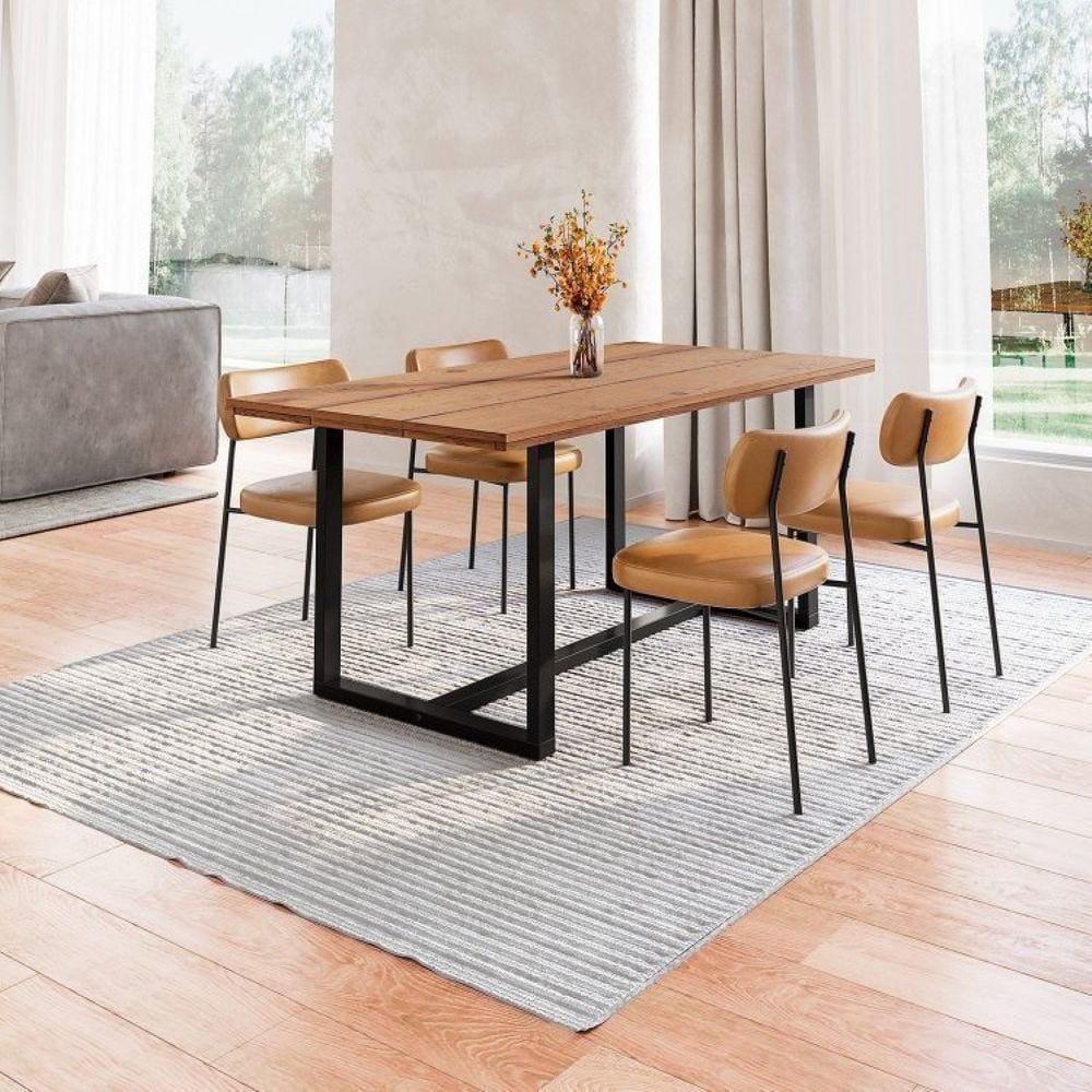 Conjunto Mesa de Jantar Rústica Madeira Maciça com 4 Cadeiras Mona Marrom/Preto