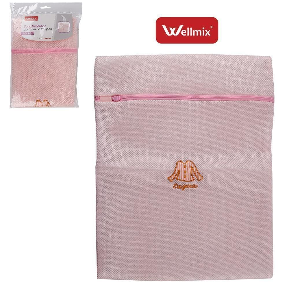 Saco Protetor Para Lavar Roupa Com Ziper Rosa 40X50Cm
