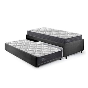 Bicama Box Solteiro 88x188 Suede com Dois Colchões Adapto Molas Ensacadas Ecoflex Preto/Cinza