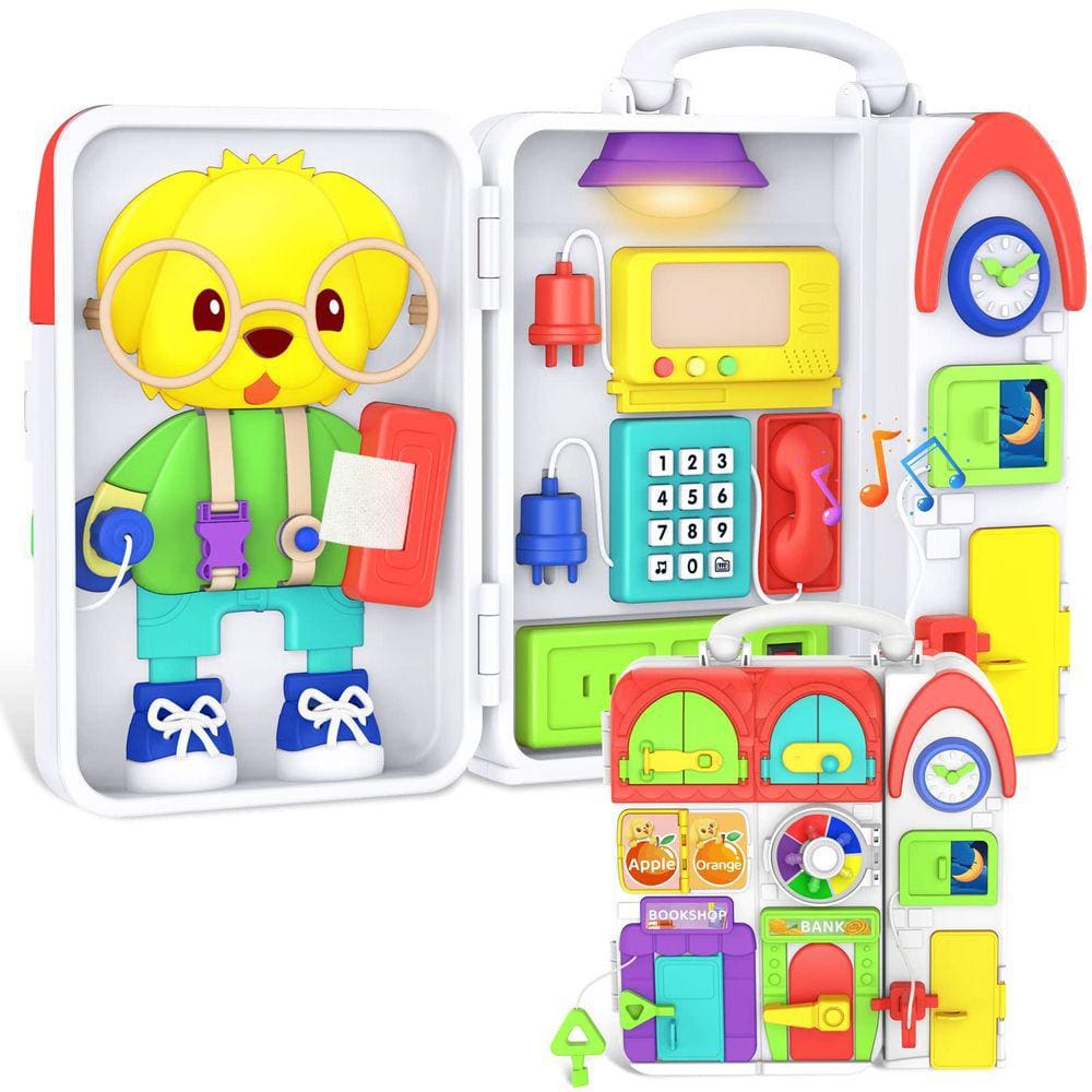 Montessori Busy Board BQU com música bilíngue e mais de 20 atividades